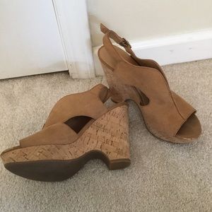 Franco sarto cork heeled wedge shoes peep toe 8 m